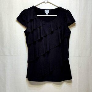 Worthington Stretch Small Ruffle Cap Sleeve Shear Airy Multi-Layer Stylish Top